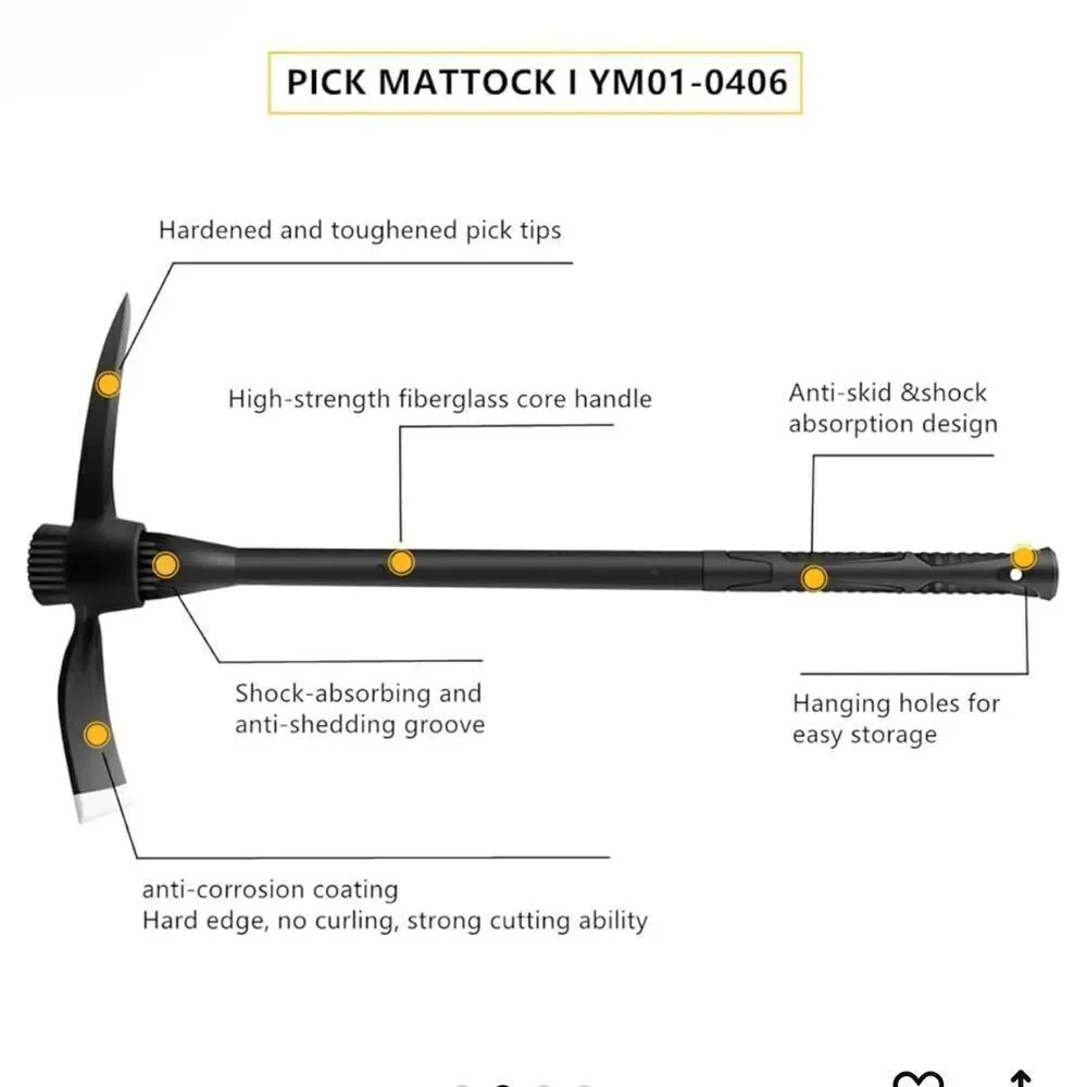 glorousamc Forged Adze Pick Weeding Mattock Pick Mattock w/Fiberglass Handle - Picture 2 of 13